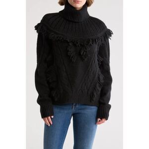 Ramy Brook Mya Black Sweater Womens Size S Fringe Knit